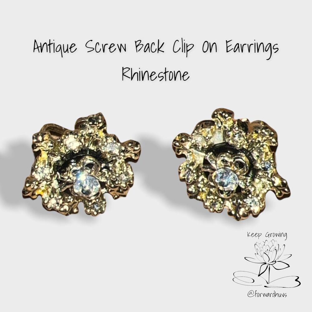 Antique Yellow Hue Rhinestone Screw Back Clip-On Earrings - Stunning Sparkle